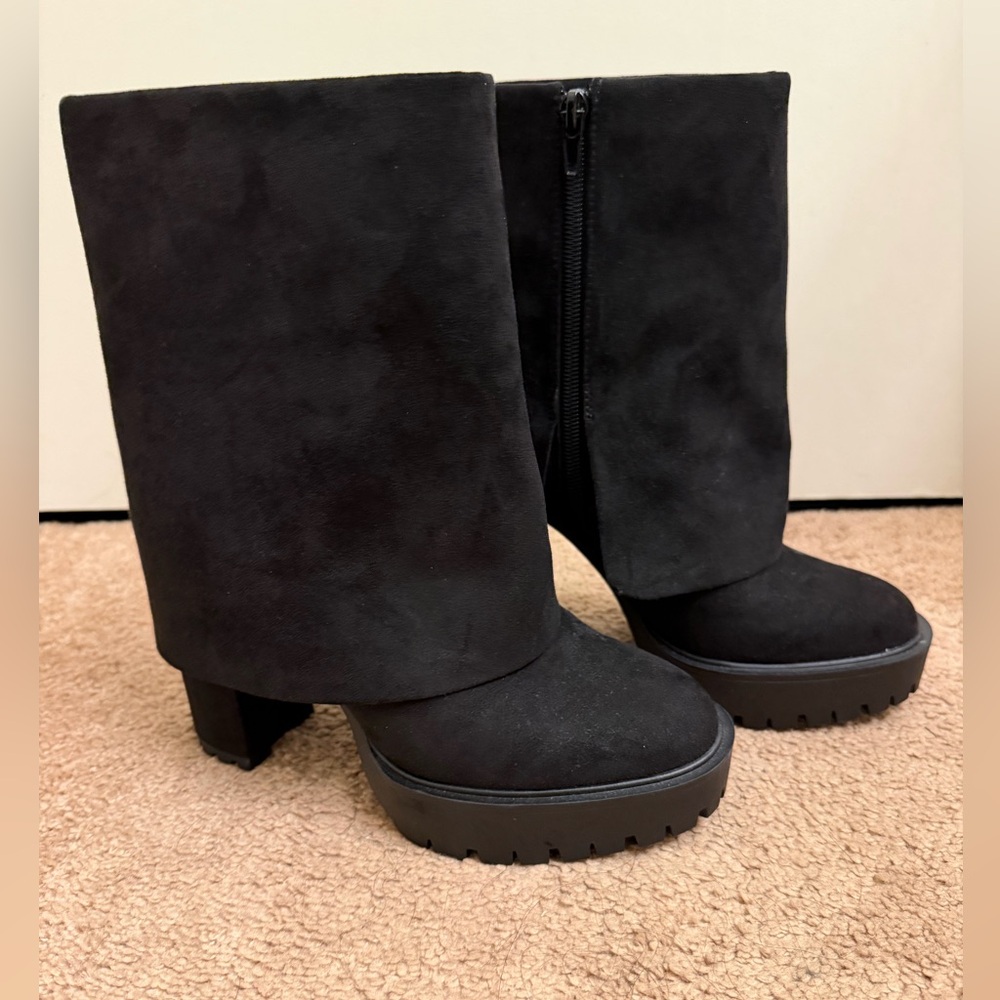 INC Womens Acelina Faux Suede Cuffed Booties